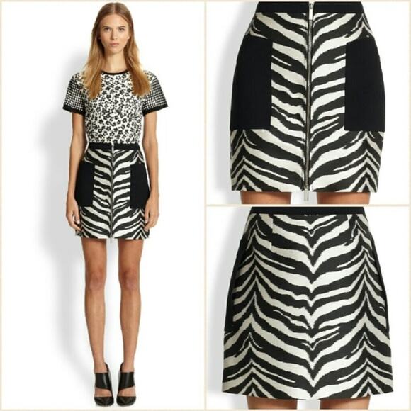 Emanuel Ungaro Y2K Zebra Print Zip Front Mini Skirt Size US 6; FR 36 NWT - Picture 1 of 13